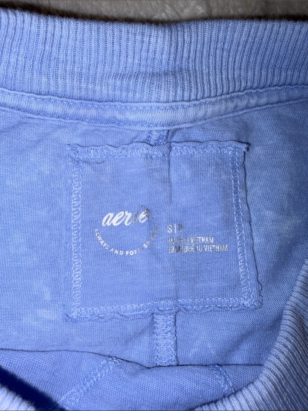 Aerie Light Blue Oversized Seriously lived in Long-Sleeve Crewneck Shirt Sz S - Picture 2 of 5